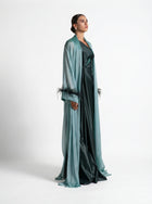 Blanche Emerald Taffeta Satin Gown detail by MOOEi — Luxury Evening Wear Dubai