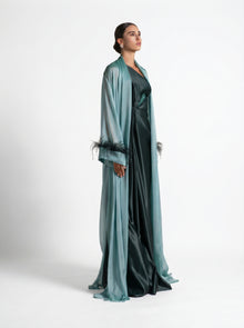 Blanche Emerald Taffeta Satin Gown detail by MOOEi — Luxury Evening Wear Dubai