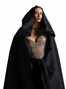 Marguerite Black Beaded Corset Bodice Draped Skirt Couture Gown