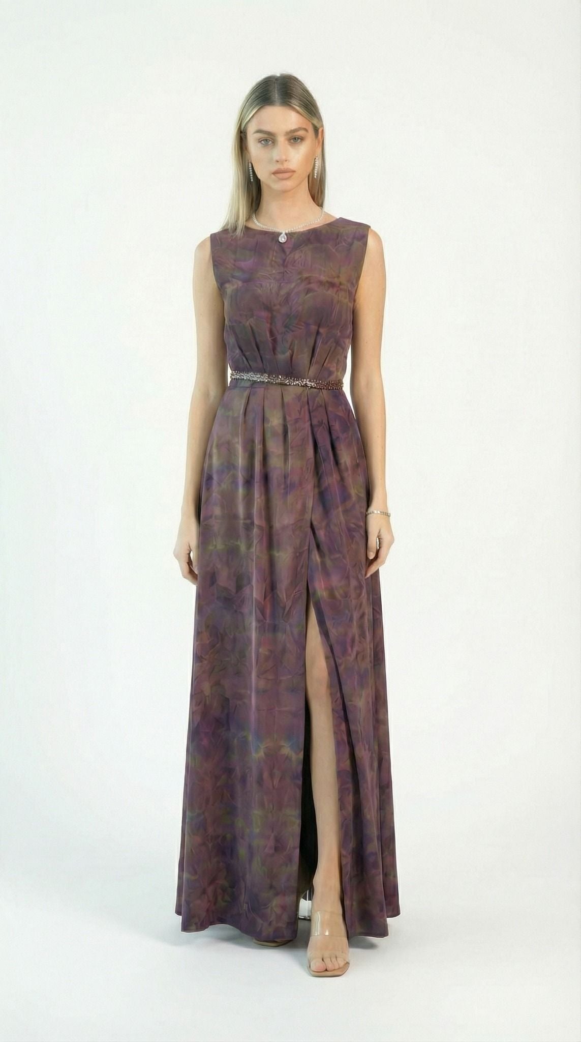 Asha Plum Print Set back view by MOOEi — Luxury Evening Wear Dubai