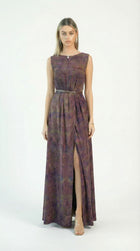 Asha Plum Print Set back view by MOOEi — Luxury Evening Wear Dubai