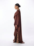 Sultana Chocolate Sequin Lace Column Gown with Cape