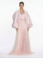 Miss Waad Soft Blush Champagne Two Tone Tulle Cape Embellished Gown by MOOEi — Luxury Evening Wear Dubai