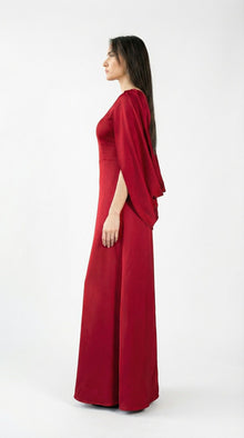 Ananta Red Floor Length Cape Gown detail by MOOEi — Luxury Evening Wear Dubai
