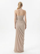 Elora Beige Two Piece Crepe Gown side view by MOOEi — Luxury Evening Wear Dubai