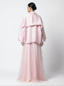 Miss Waad Blush Champagne Tulle Gown side view by MOOEi — Luxury Evening Wear Dubai