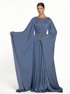 Bloom Muted Blue Embellished Gown back by MOOEi — Luxury Evening Wear Dubai