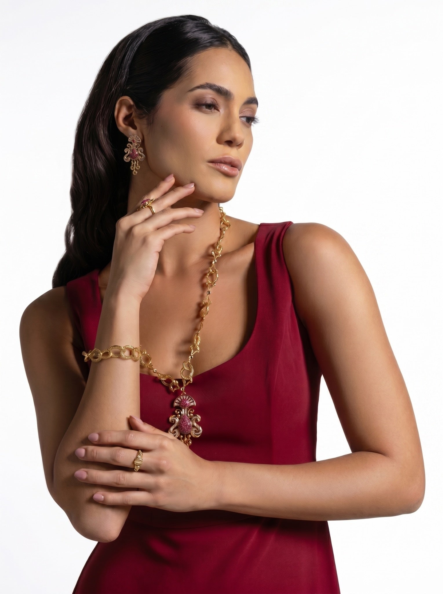 Zenna Maroon Pink Quartz Draped Cinched Waist Gown