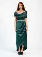 Maia Emerald Green Bridal Satin Lace Corset Off Shoulder Crystal Embellished Gown by MOOEi — Luxury Evening Wear Dubai