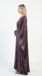 Asha Plum Abstract Print Set detail by MOOEi — Luxury Evening Wear Dubai