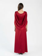 Ananta Red Floor Length Pleated Cape Gown side view by MOOEi — Luxury Evening Wear Dubai