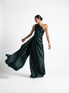 Blanche Emerald Green Taffeta Gown side detail by MOOEi — Luxury Evening Wear Dubai