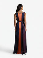 Irene Navy Blue Tangerine Chiffon Satin Gown