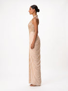 Lindy Beige Sequin Halter Column Gown