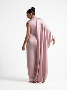 Aaliyah Pink Quartz Cape Gown side view by MOOEi — Luxury Evening Wear Dubai