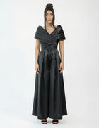 Nola Black Satin Draped Statement Jumpsuit by MOOEi — Luxury Evening Wear Dubai
