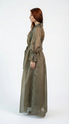 Ember Grey Organza Robe Gown detail by MOOEi — Luxury Evening Wear Dubai