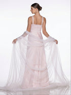 Lily Blush Pink Pleated Skirt Set side view by MOOEi — Luxury Evening Wear Dubai