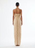 Lindy Beige Sequin Halter Column Gown
