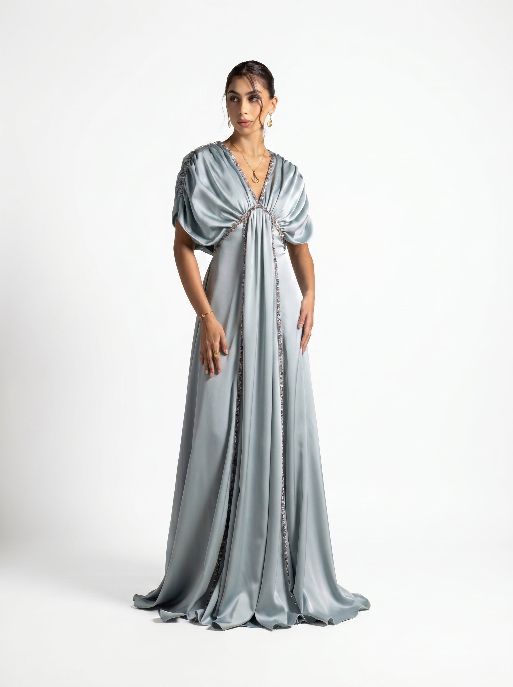 Cyra Sage Green Soft Drape Gown
