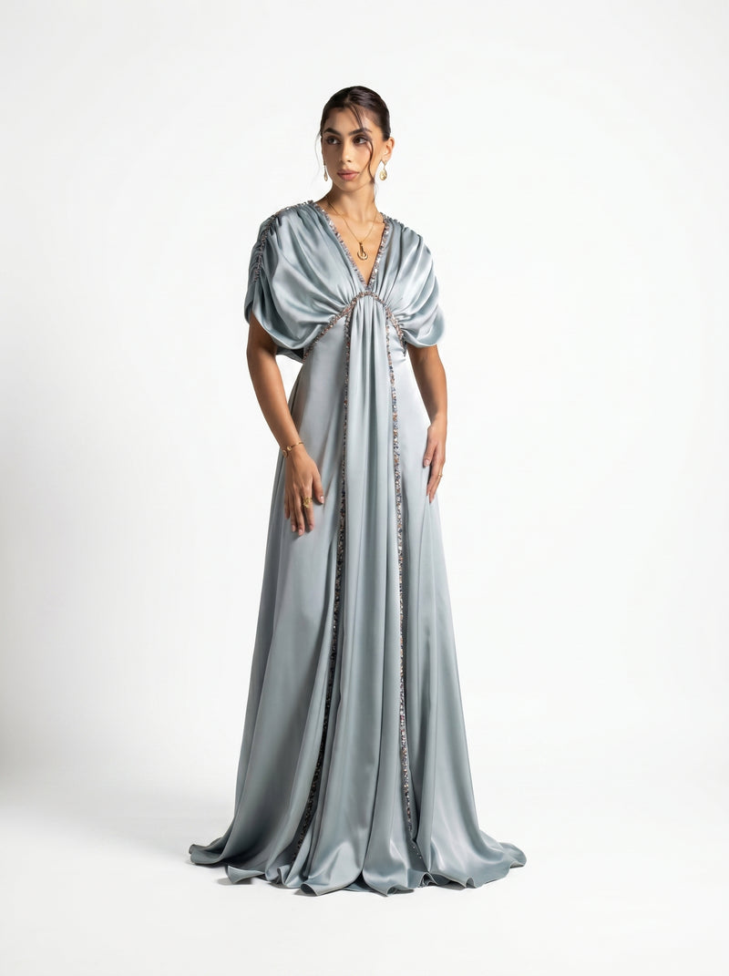 Cyra Sage Green Soft Drape Gown