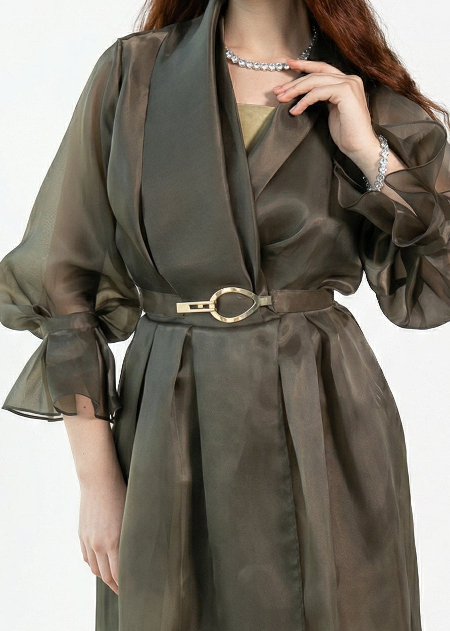 Ember Grey Organza Wrap Gown back by MOOEi — Luxury Evening Wear Dubai