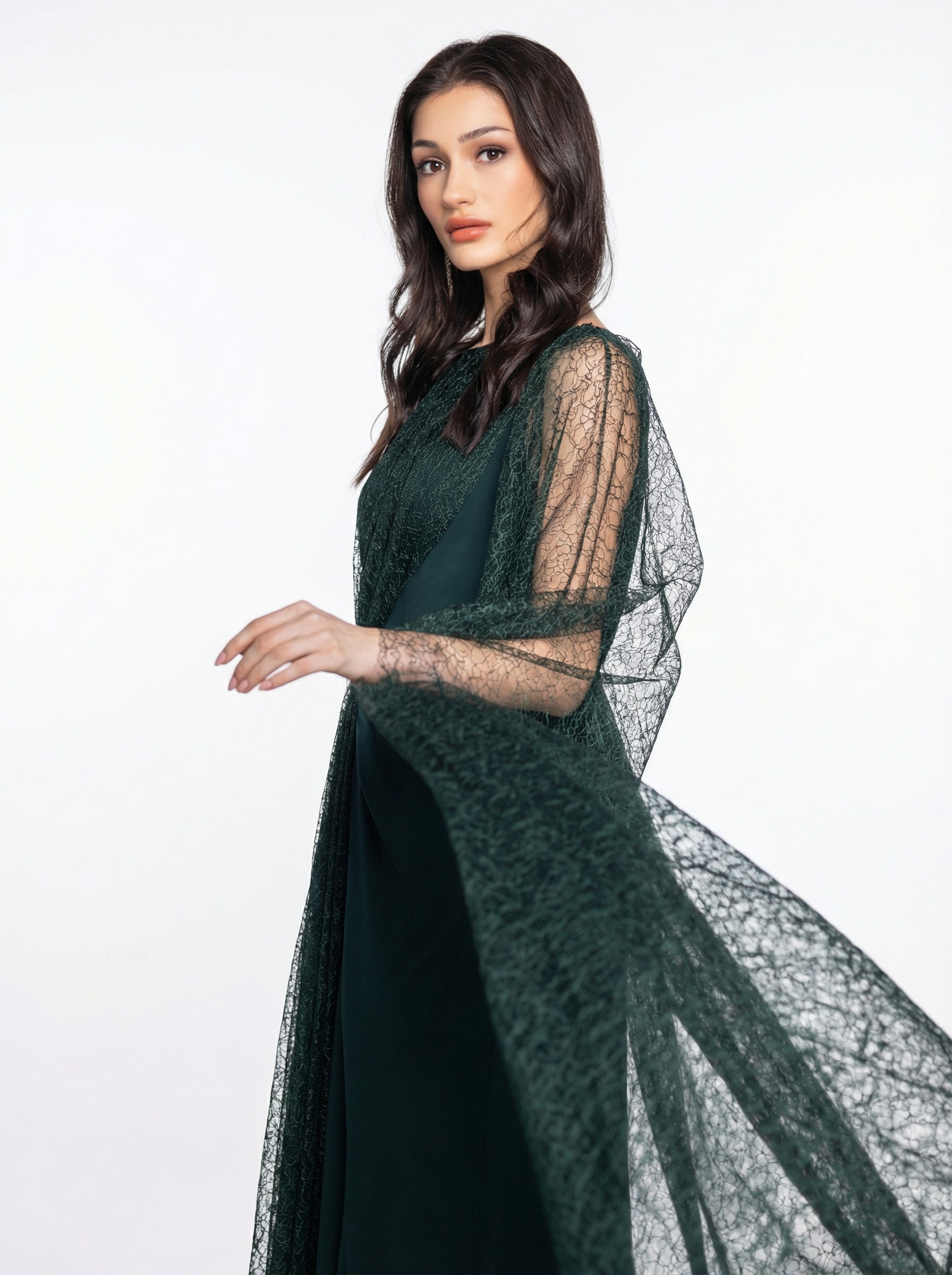 Birkin Emerald Draped Gown back by MOOEi — Luxury Evening Wear Dubai