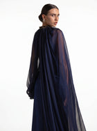 Daryan Royal Blue Satin Chiffon Cape Gown