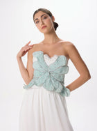 Bolide Mint White Bustier Palazzo Pant Chiffon Set