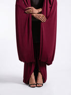 Vionna Maroon Metallic Bodice Draped Jersey Beaded Gown