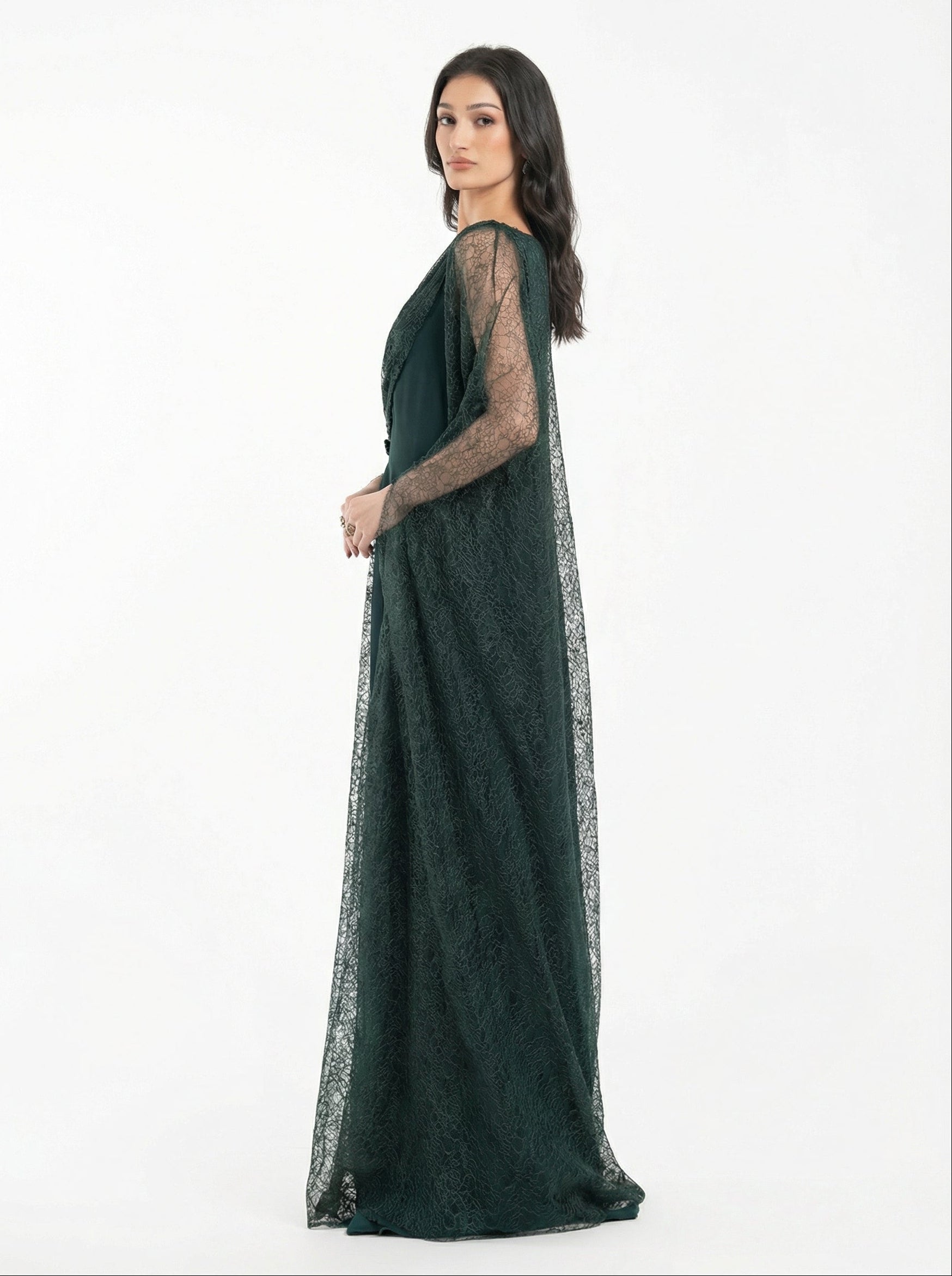 Birkin Emerald Lace Bodice Gown detail by MOOEi — Luxury Evening Wear Dubai