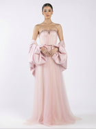 Miss Waad Two Tone Tulle Cape Gown detail by MOOEi — Luxury Evening Wear Dubai