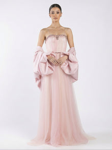 Miss Waad Two Tone Tulle Cape Gown detail by MOOEi — Luxury Evening Wear Dubai