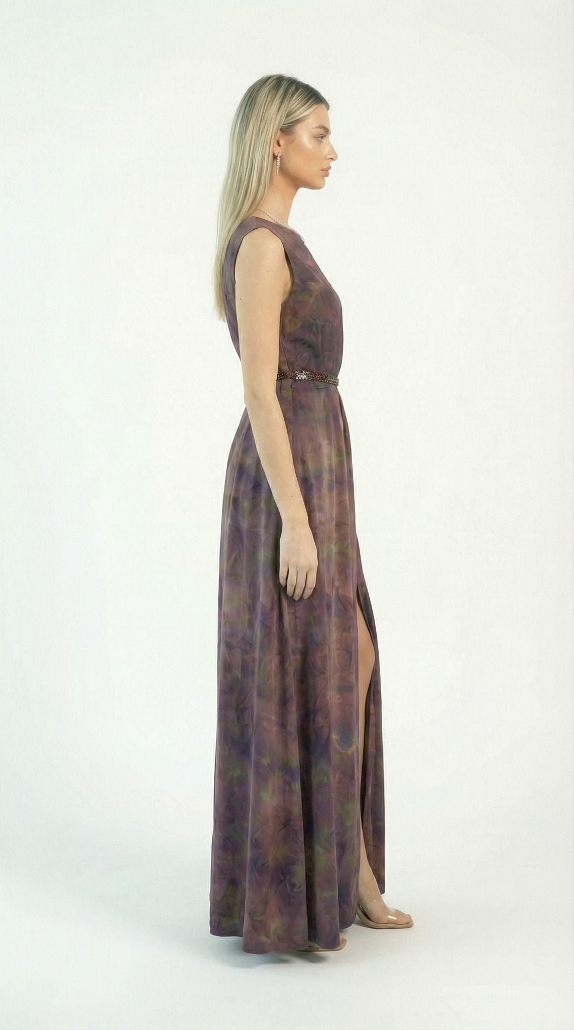 Asha Plum Print Set fabric detail by MOOEi — Luxury Evening Wear Dubai