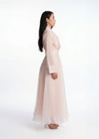 Bella Azalea Pink Organza Wrap Gown side by MOOEi — Luxury Evening Wear Dubai
