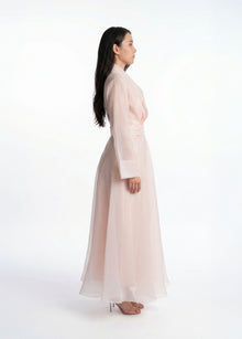 Bella Azalea Pink Organza Wrap Gown side by MOOEi — Luxury Evening Wear Dubai
