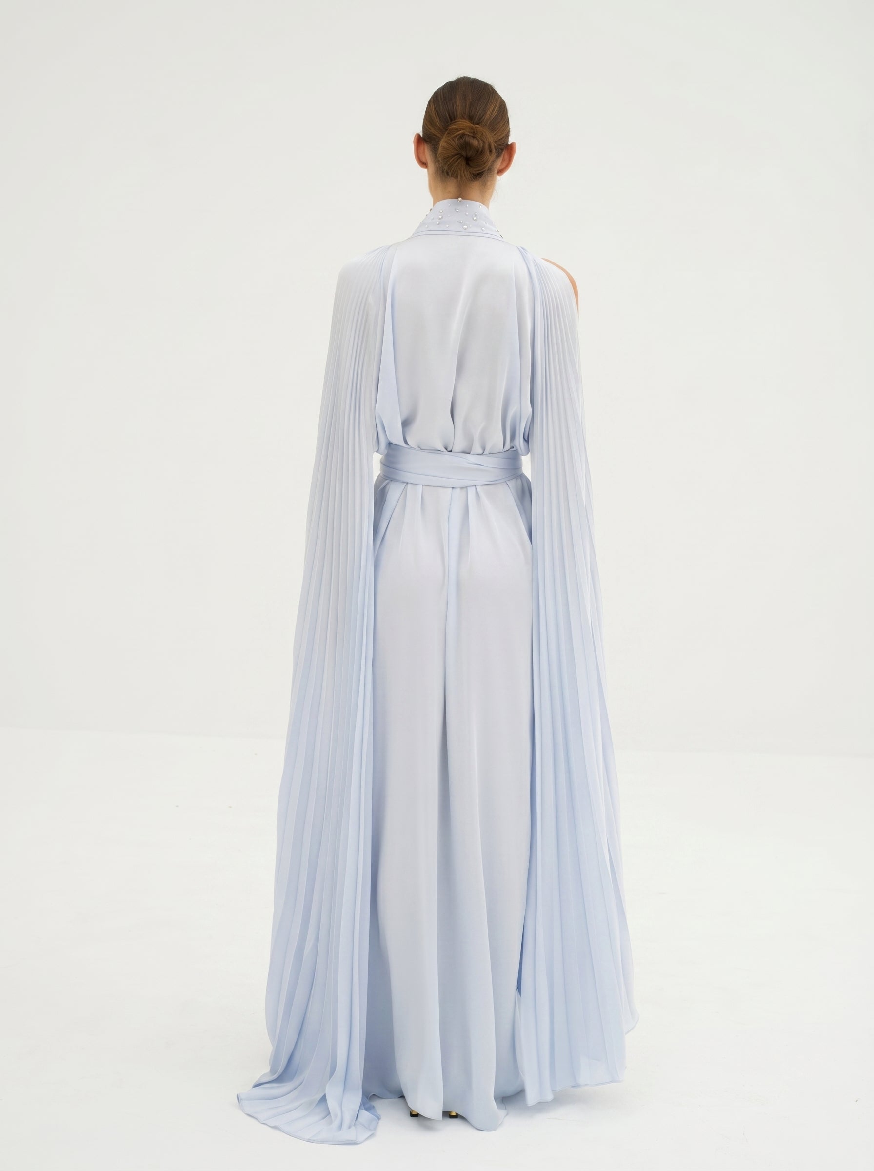 Andrea Ice Blue Pleated Crepe Dress