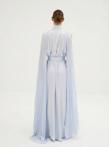 Andrea Ice Blue Pleated Crepe Dress