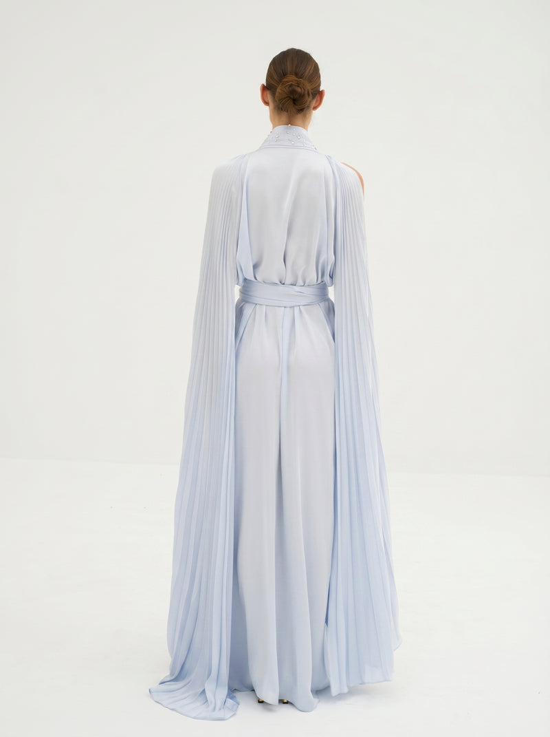 Andrea Ice Blue Pleated Crepe Dress