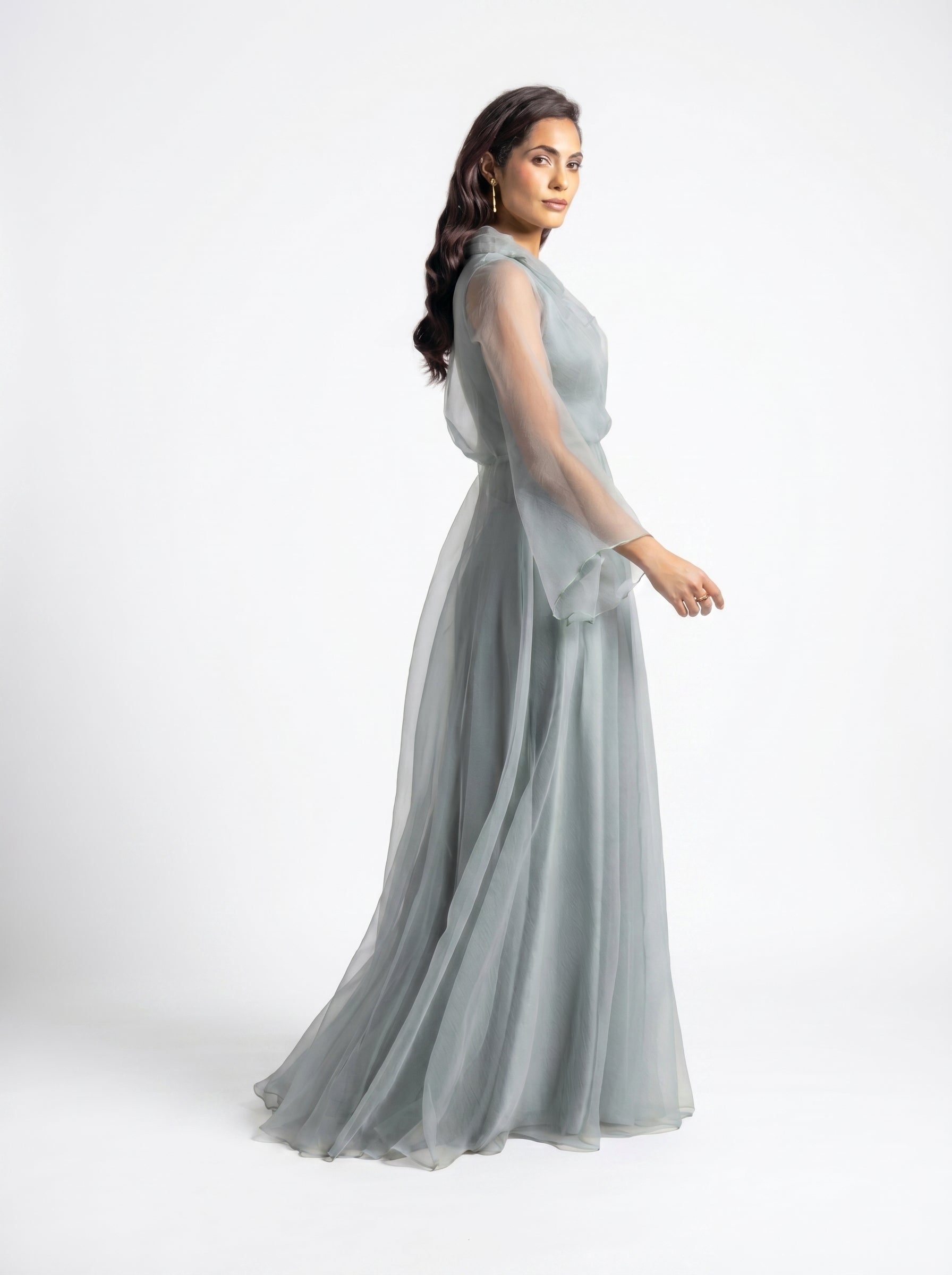 Gilded Sage Green Romantic Layered Gown