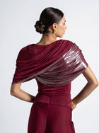 Diana Maroon Asymmetric Draped Metallic Detail Gown
