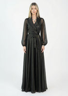 Celopatra Black Sheer Organza Wrap Gown by MOOEi — Luxury Evening Wear Dubai