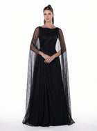 Eleganza Black Crepe Satin Lace Bodice Draped Gown by MOOEi — Luxury Evening Wear Dubai