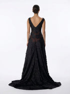 Poison Black Lace A Line Ball Gown with Cathedral Train