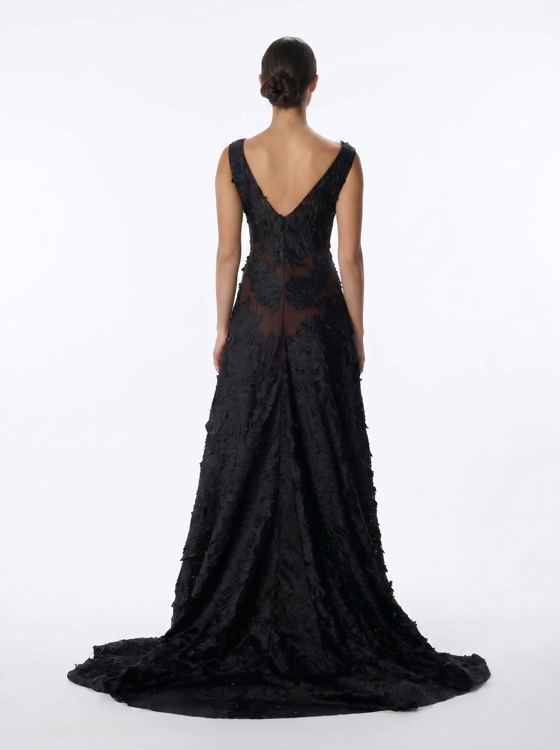 Poison Black Lace A Line Ball Gown with Cathedral Train