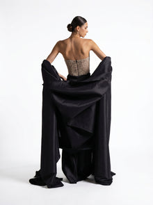 Marguerite Black Beaded Corset Bodice Draped Skirt Couture Gown
