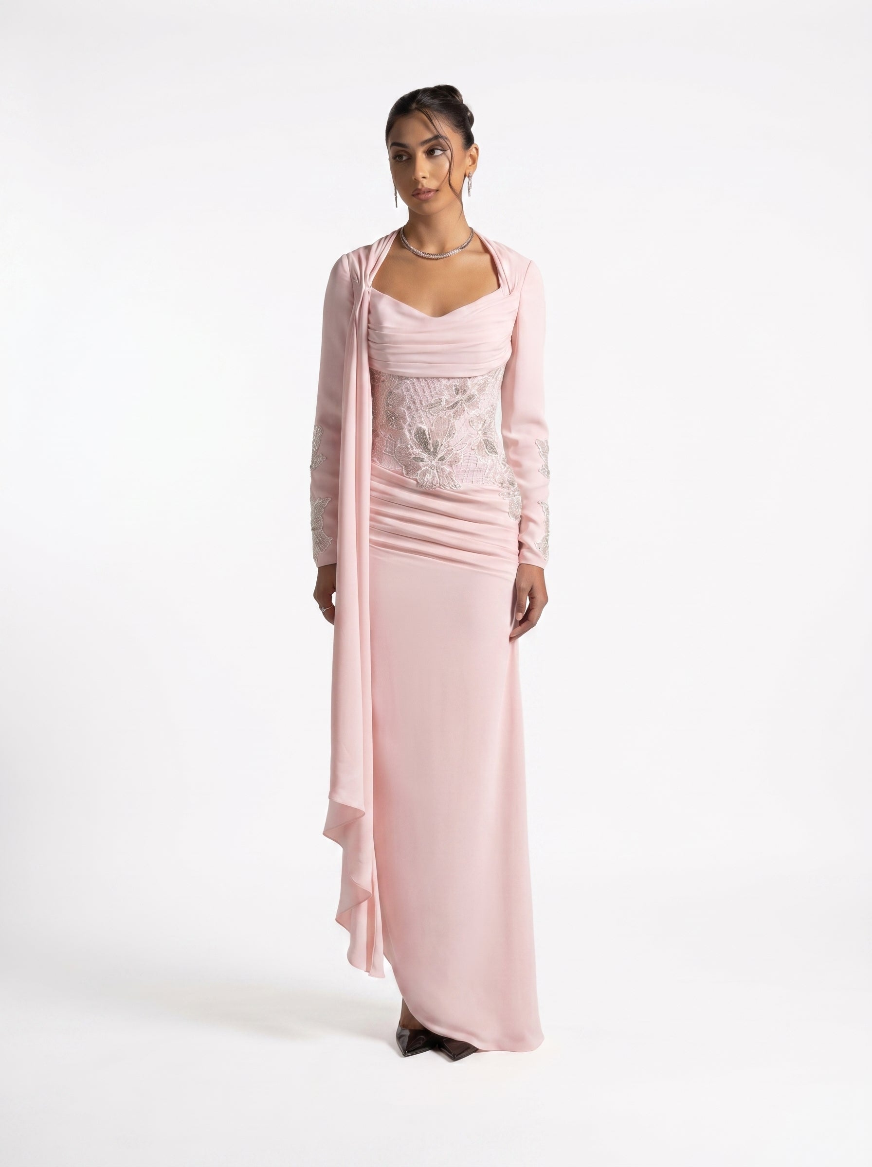 Lady Mooei Pink Sweetheart Embroidered Couture Ball Gown