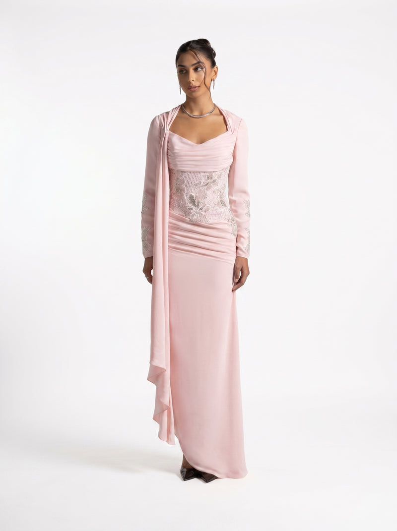Lady Mooei Pink Sweetheart Embroidered Couture Ball Gown