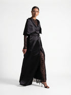 Eterna Black Satin French Lace Wrap Gown