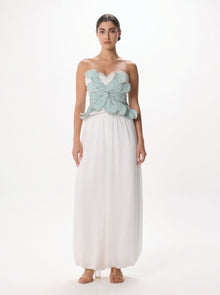 Bolide Mint White Bustier Palazzo Pant Chiffon Set